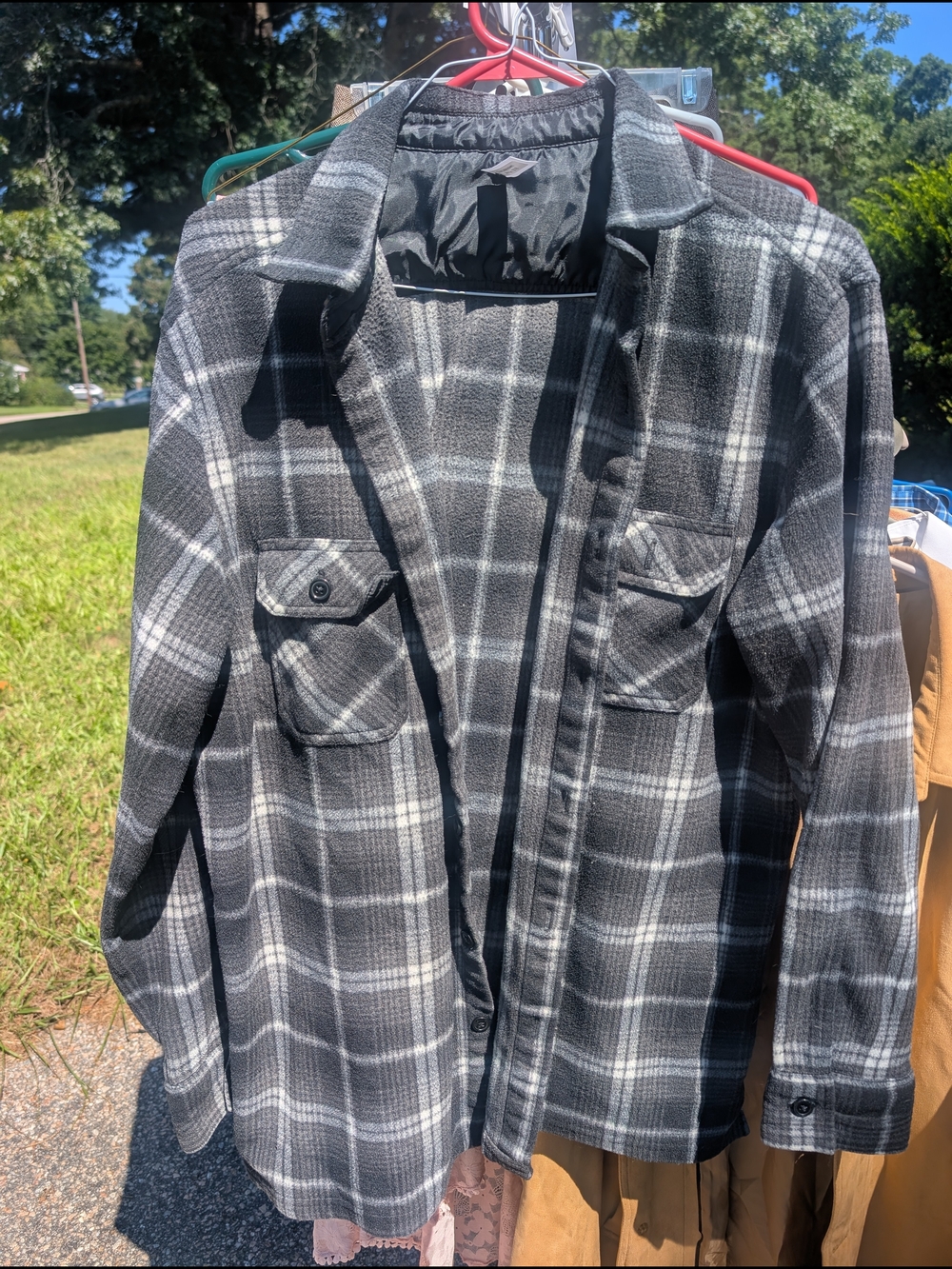 Men's Black & Gray Plaid Shirt Jacket